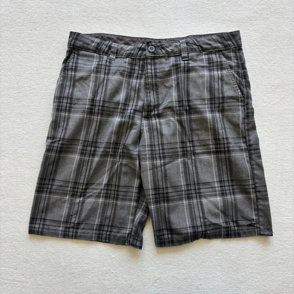 O'Neill Concha Plaid Shorts Mens 36 Grey Excellent Flat Front Casual‎ Walking